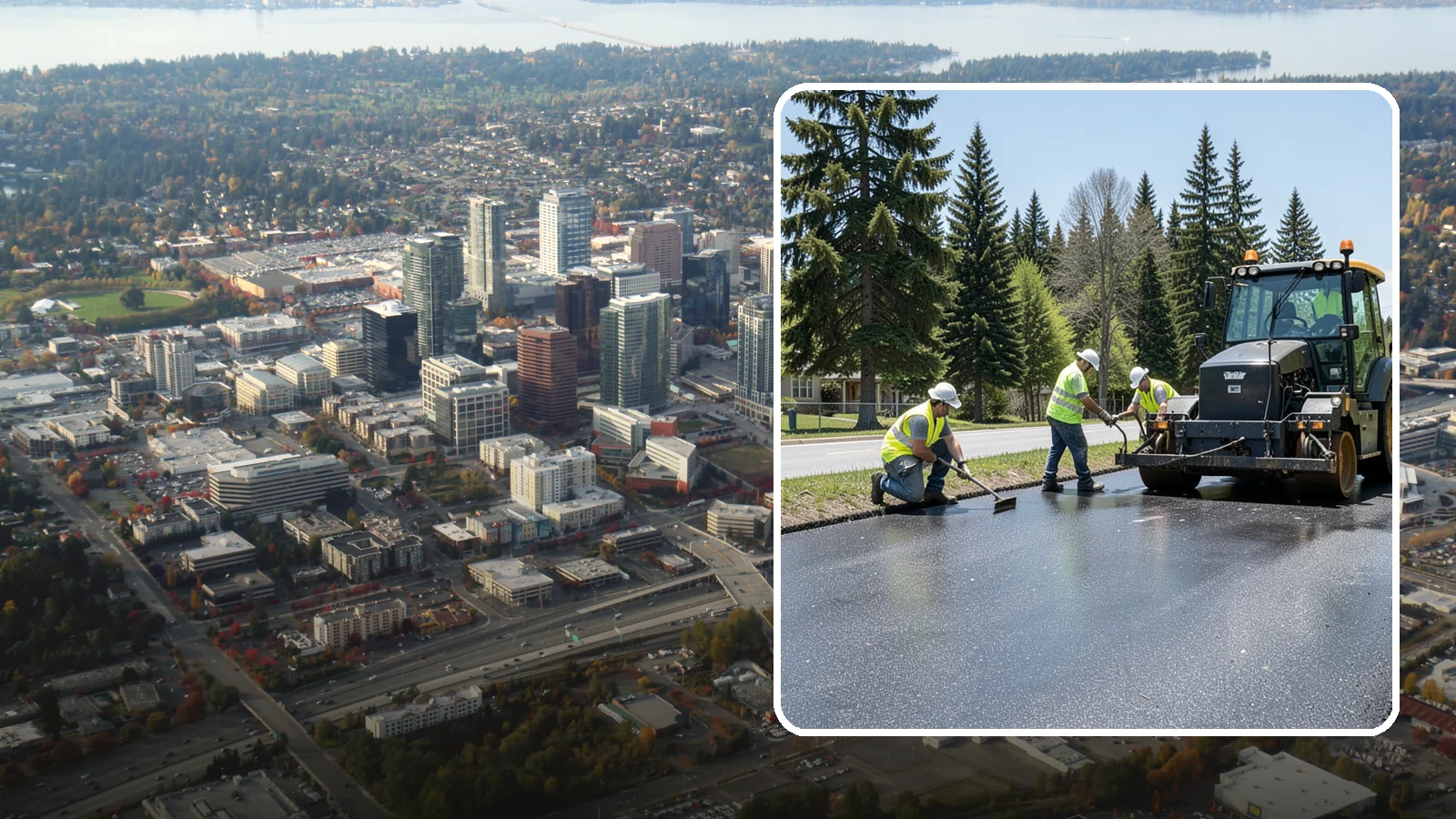 Sealcoating in Bellevue, King County, WA - Sealcoating that protects asphalt surfaces from oxidation, water intrusion, and UV wear.