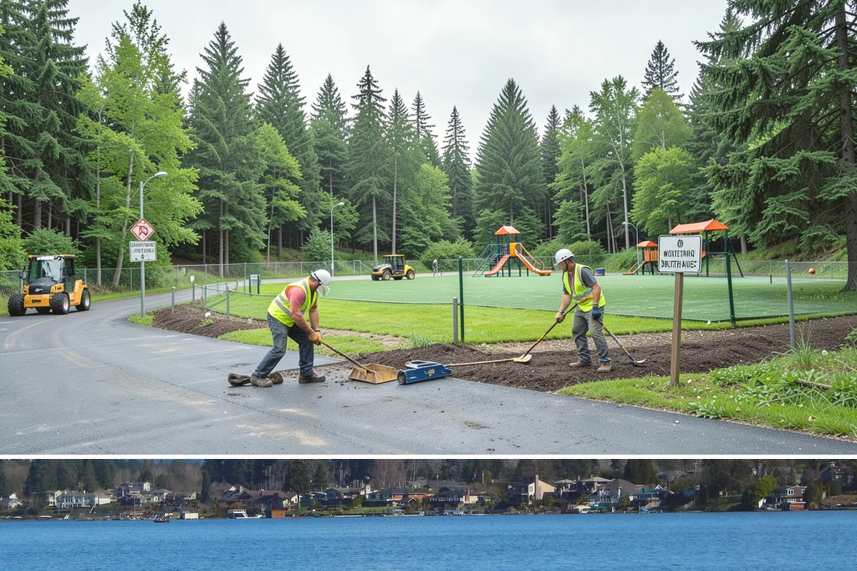 Sealcoating in Lake Stevens, Snohomish County, WA - Sealcoating requires warm, dry conditions and is scheduled in the peak of summer for proper curing.
