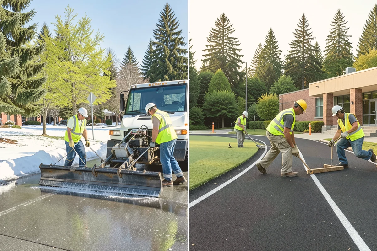 Sealcoating in Orting, Pierce County, WA - Clean the surface and remove vegetation from cracks