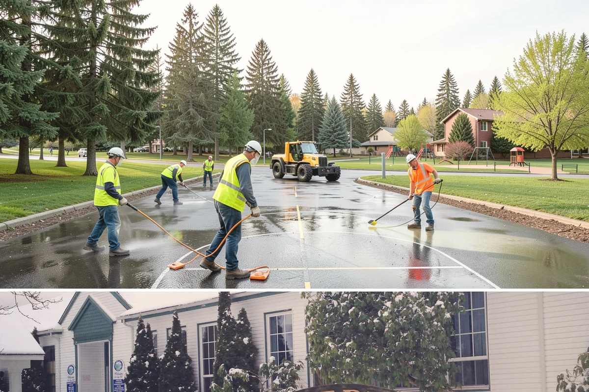 Sealcoating in Pacific, King County, WA - Sealcoating requires warm, dry conditions and is scheduled in the peak of summer for proper curing.