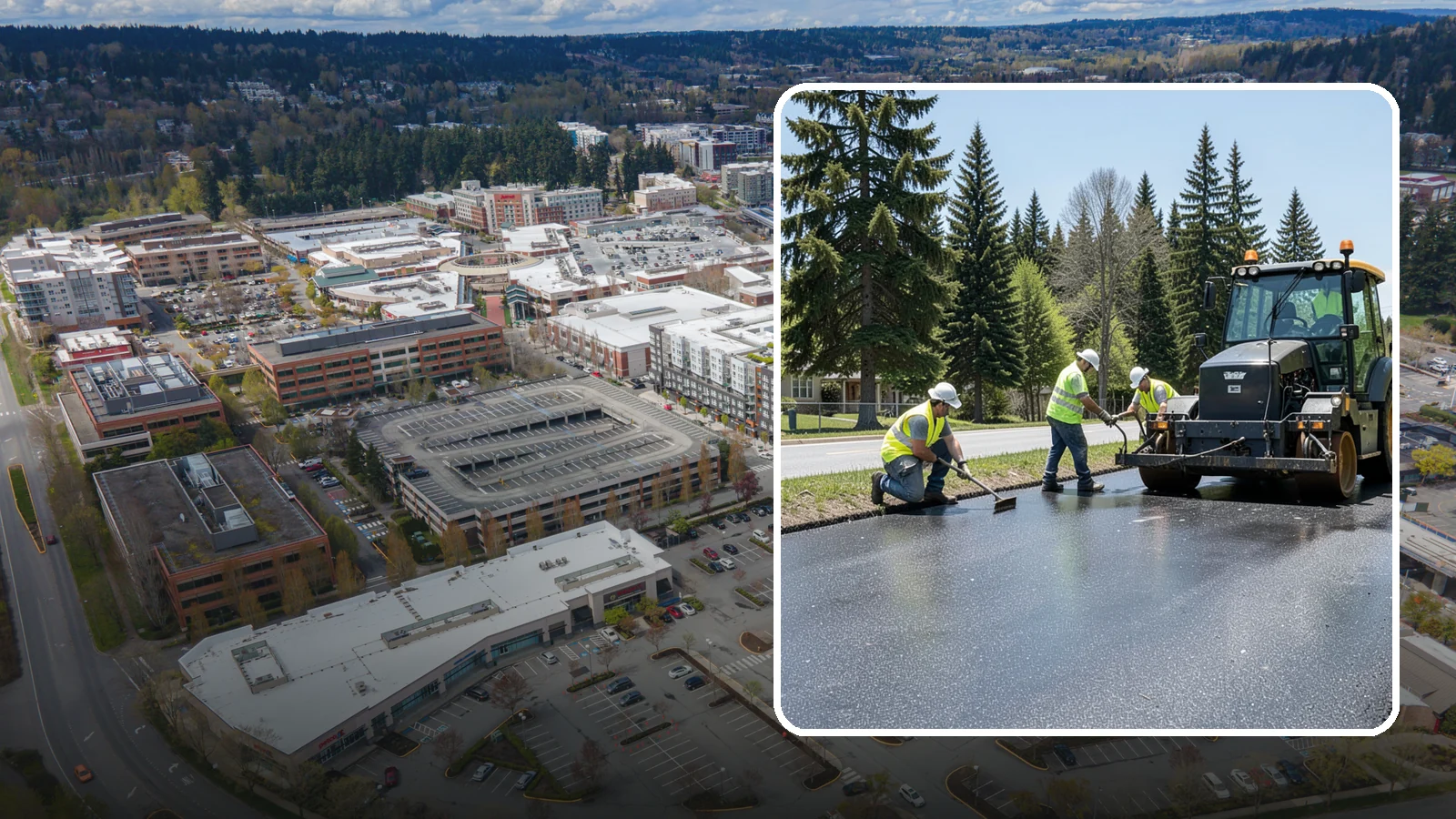Sealcoating in Redmond, King County, WA - Sealcoating that protects asphalt surfaces from oxidation, water intrusion, and UV wear.