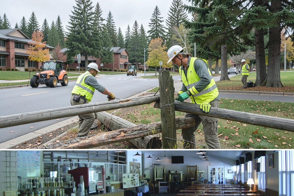 Senior Center Grounds Maintenance in Black Diamond, King County, WA - Moss and leaf removal on walkways is most critical through the wet months from October to March.
