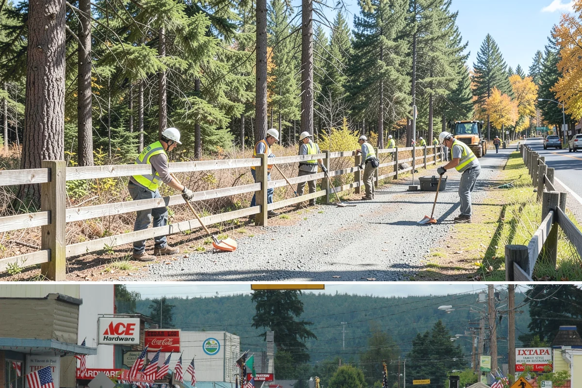 Senior Center Grounds Maintenance in Carnation, King County, WA - Moss and leaf removal on walkways is most critical through the wet months from October to March.