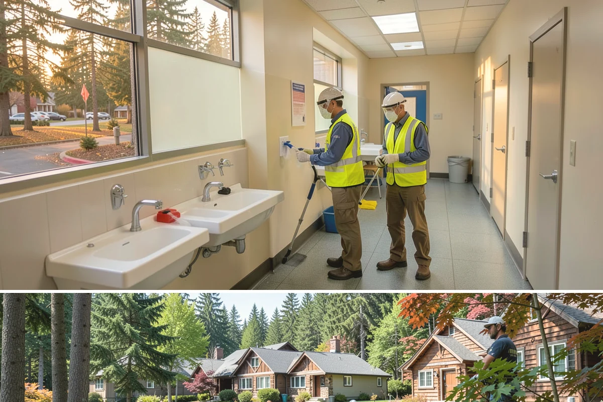 Senior Center Grounds Maintenance in Edgewood, Pierce County, WA - Moss and leaf removal on walkways is most critical through the wet months from October to March.