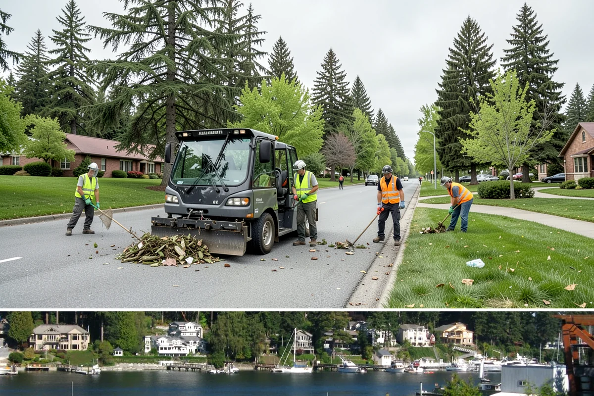 Senior Center Grounds Maintenance in Gig Harbor, Pierce County, WA - Moss and leaf removal on walkways is most critical through the wet months from October to March.
