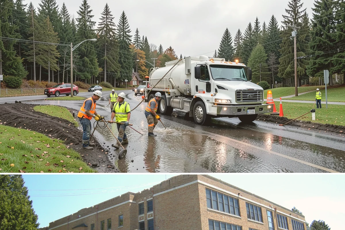 Senior Center Grounds Maintenance in Maple Valley, King County, WA - Moss and leaf removal on walkways is most critical through the wet months from October to March.