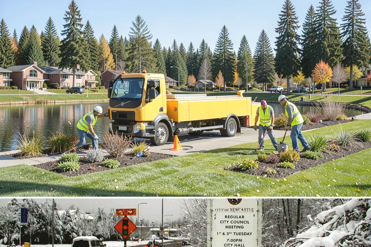 Senior Center Grounds Maintenance in Newcastle, King County, WA - Moss and leaf removal on walkways is most critical through the wet months from October to March.
