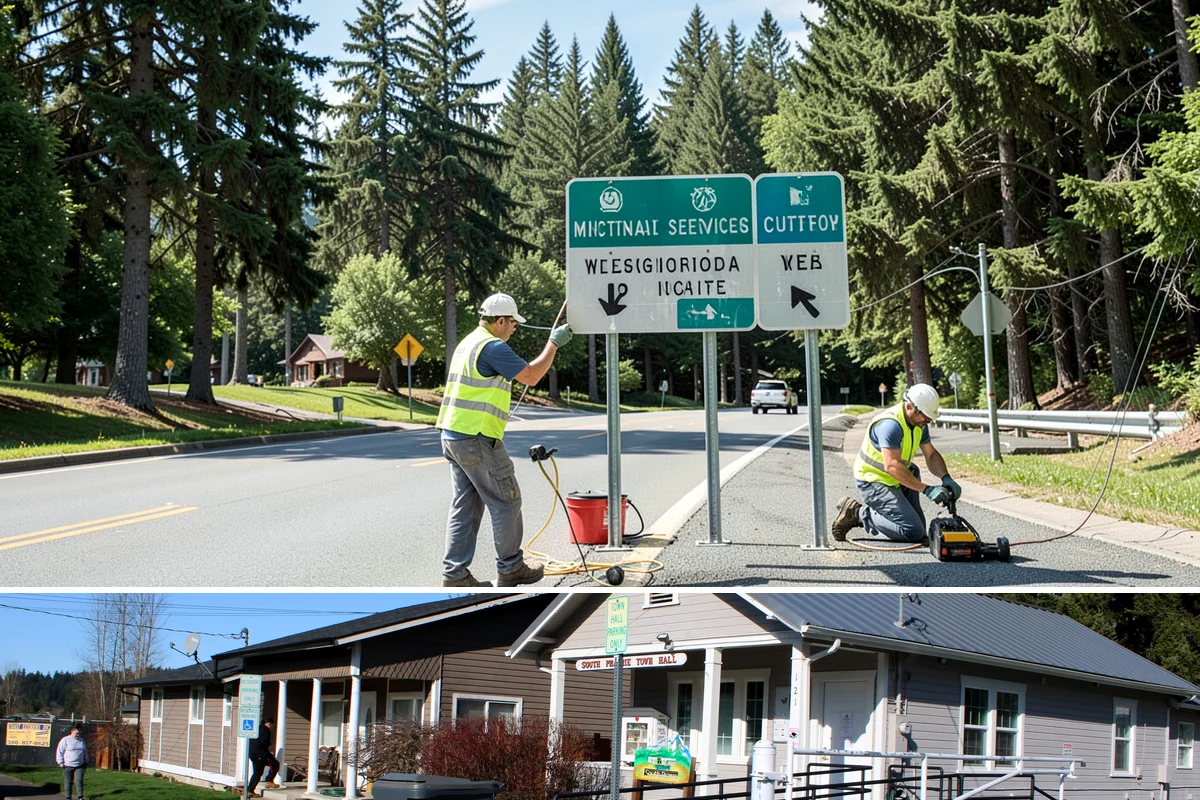 Senior Center Grounds Maintenance in South Prairie, Pierce County, WA - Moss and leaf removal on walkways is most critical through the wet months from October to March.