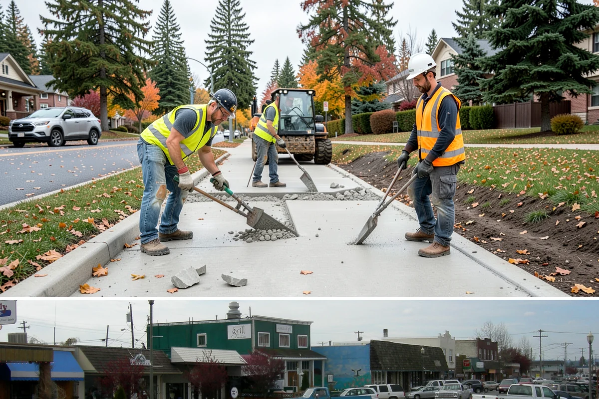 Senior Center Grounds Maintenance in Stanwood, Snohomish County, WA - Moss and leaf removal on walkways is most critical through the wet months from October to March.