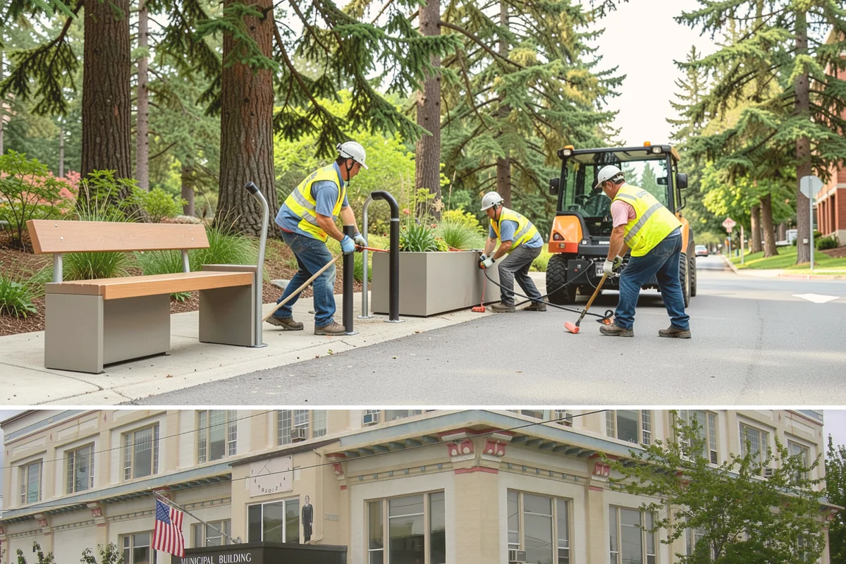 Shade Sail Installation in Anacortes, Skagit County, WA - Shade structures are best installed in spring so they are in place for the sunniest summer months of heaviest park use.