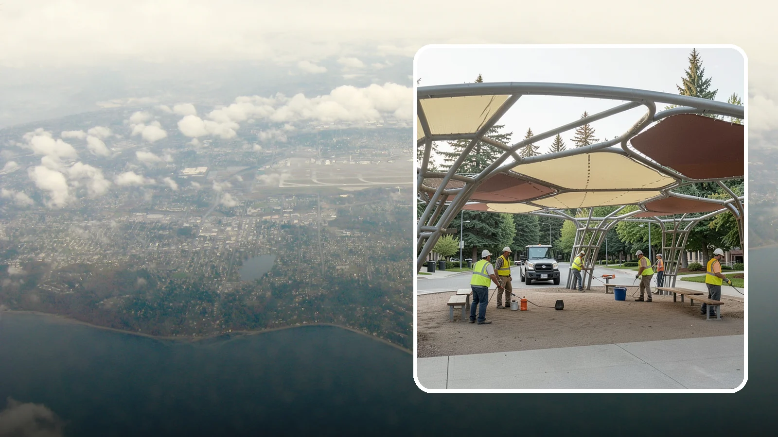 Shade Sail Installation in Burien, King County, WA - Engineered shade sail and structure installation providing UV protection over play areas, seating, and gathering spaces.