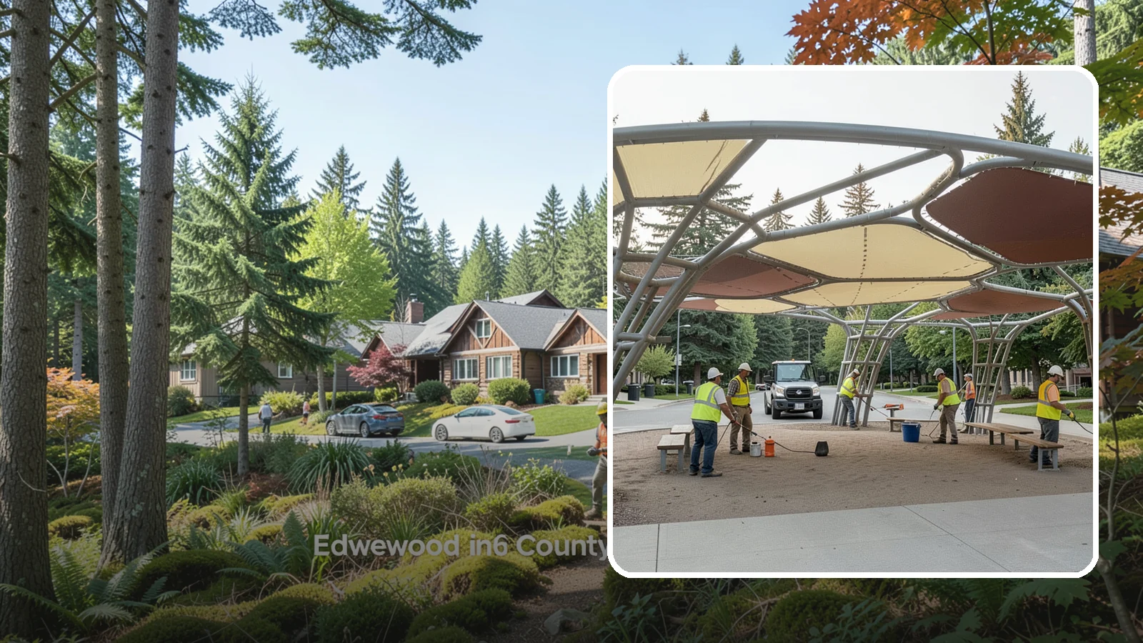 Shade Sail Installation in Edgewood, Pierce County, WA - Engineered shade sail and structure installation providing UV protection over play areas, seating, and gathering spaces.