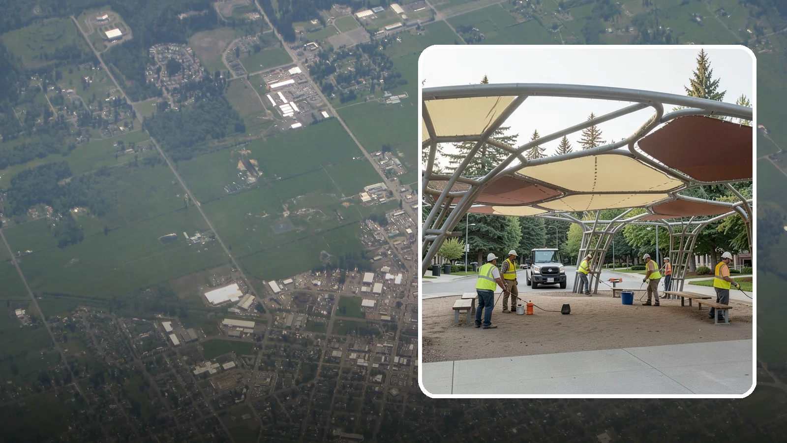 Shade Sail Installation in Enumclaw, King County, WA - Engineered shade sail and structure installation providing UV protection over play areas, seating, and gathering spaces.