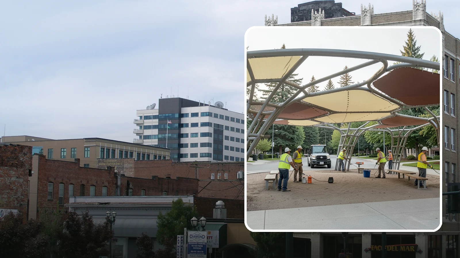 Shade Sail Installation in Everett, Snohomish County, WA - Engineered shade sail and structure installation providing UV protection over play areas, seating, and gathering spaces.