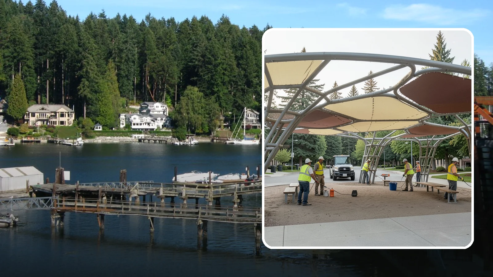 Shade Sail Installation in Gig Harbor, Pierce County, WA - Engineered shade sail and structure installation providing UV protection over play areas, seating, and gathering spaces.