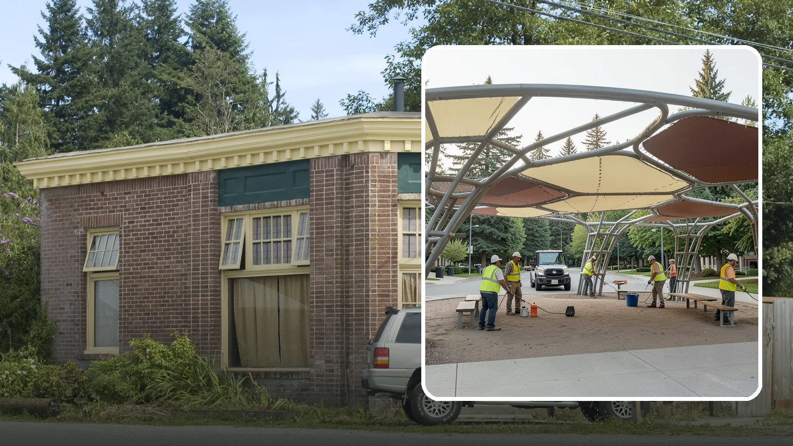 Shade Sail Installation in Hamilton, Skagit County, WA - Engineered shade sail and structure installation providing UV protection over play areas, seating, and gathering spaces.