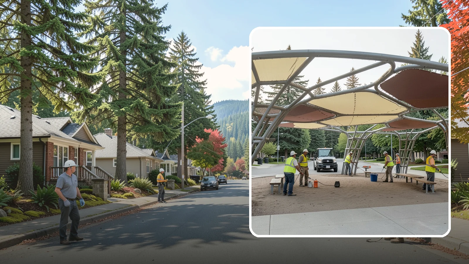 Shade Sail Installation in Hunts Point, King County, WA - Engineered shade sail and structure installation providing UV protection over play areas, seating, and gathering spaces.