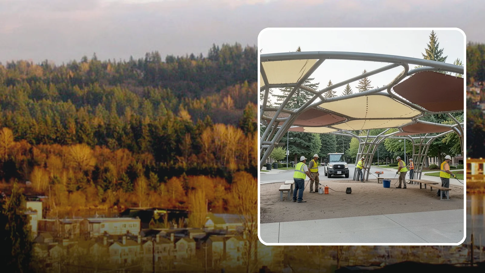 Shade Sail Installation in Kenmore, King County, WA - Engineered shade sail and structure installation providing UV protection over play areas, seating, and gathering spaces.