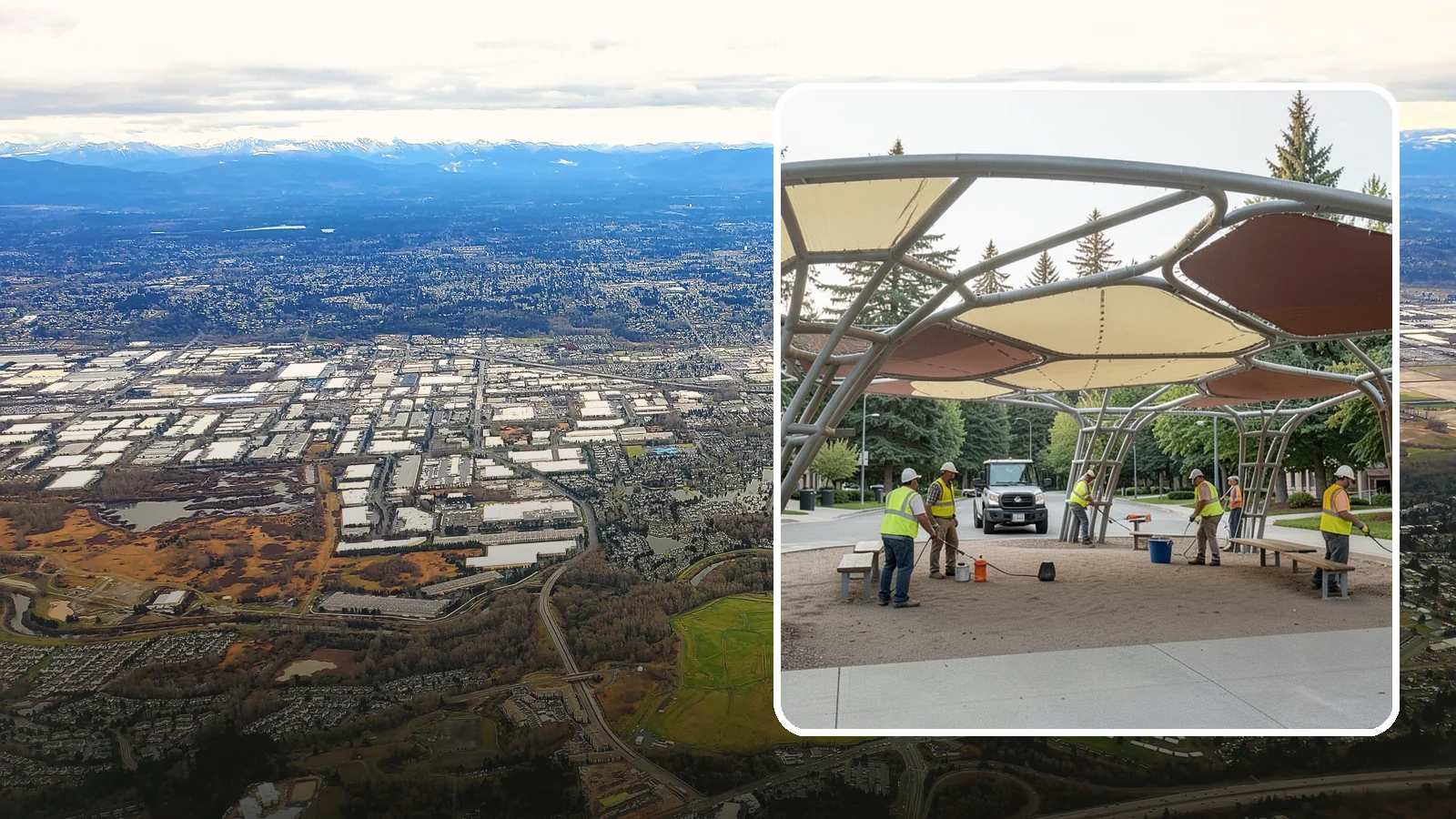 Shade Sail Installation in Kent, King County, WA - Engineered shade sail and structure installation providing UV protection over play areas, seating, and gathering spaces.