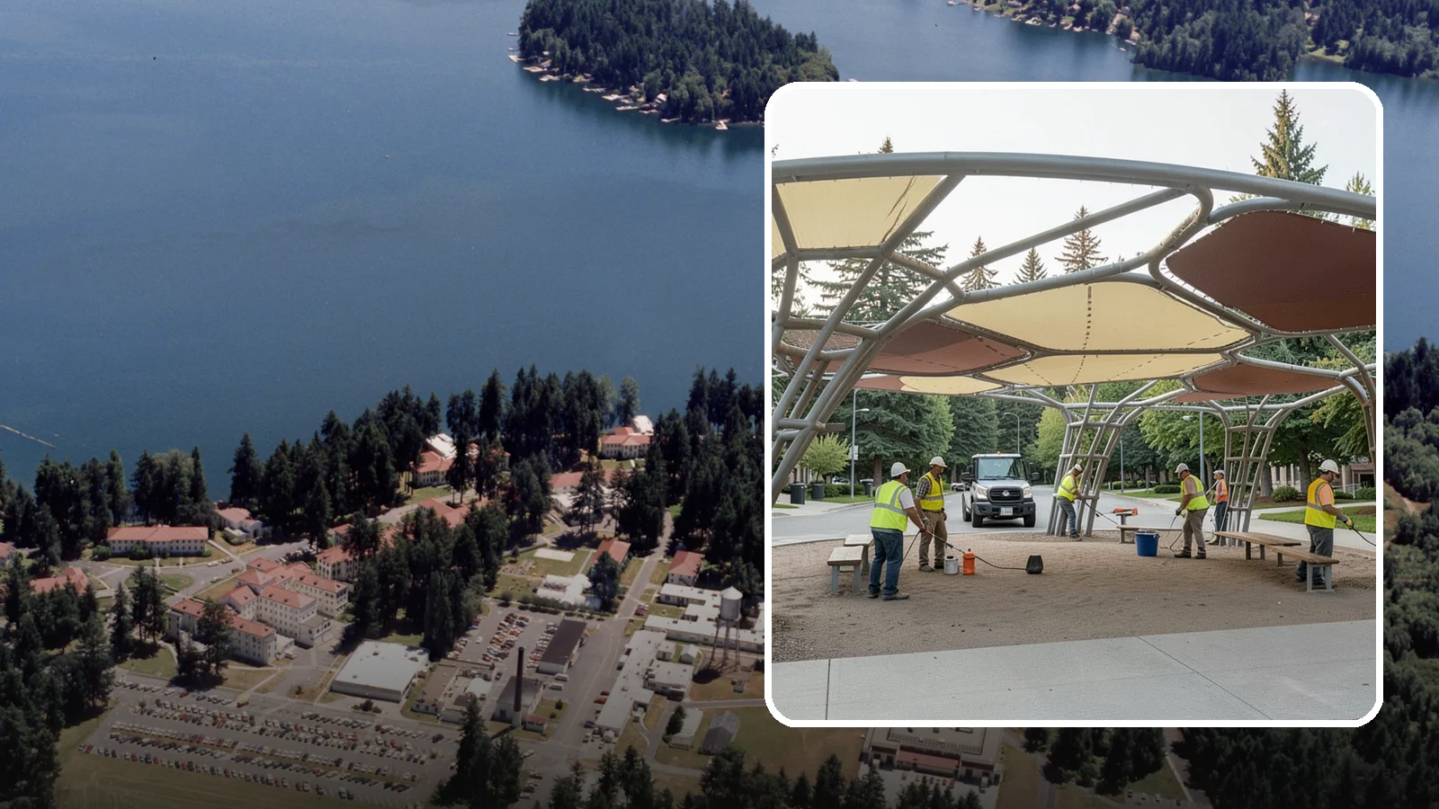 Shade Sail Installation in Lakewood, Pierce County, WA - Engineered shade sail and structure installation providing UV protection over play areas, seating, and gathering spaces.