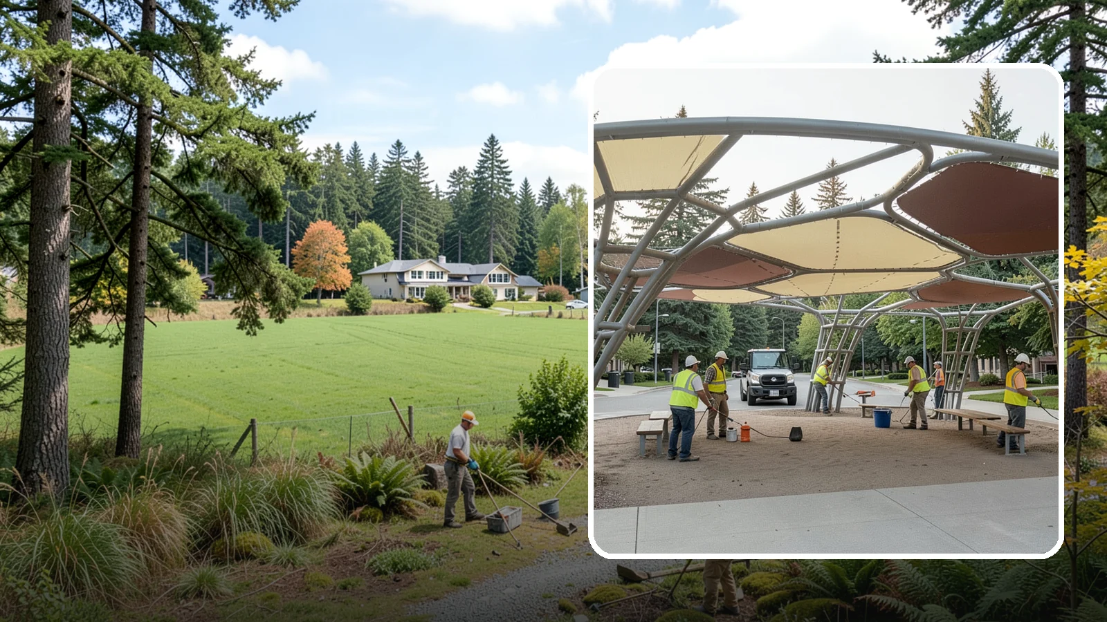 Shade Sail Installation in Lyman, Skagit County, WA - Engineered shade sail and structure installation providing UV protection over play areas, seating, and gathering spaces.