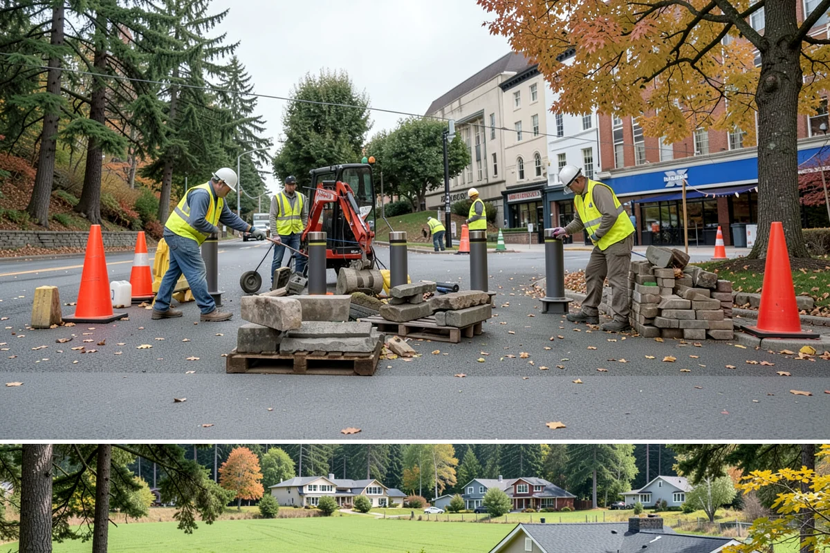 Shade Sail Installation in Lyman, Skagit County, WA - Shade structures are best installed in spring so they are in place for the sunniest summer months of heaviest park use.