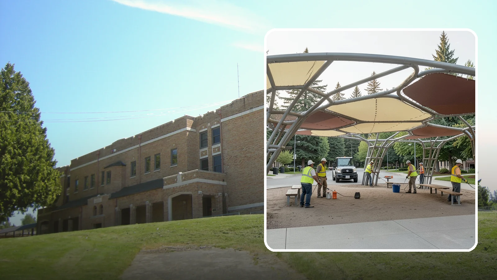 Shade Sail Installation in Maple Valley, King County, WA - Engineered shade sail and structure installation providing UV protection over play areas, seating, and gathering spaces.