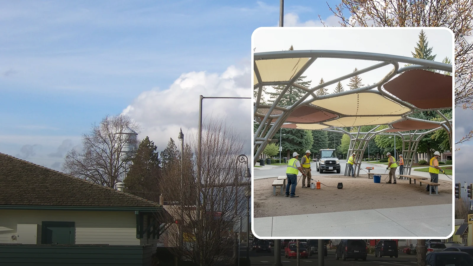 Shade Sail Installation in Marysville, Snohomish County, WA - Engineered shade sail and structure installation providing UV protection over play areas, seating, and gathering spaces.
