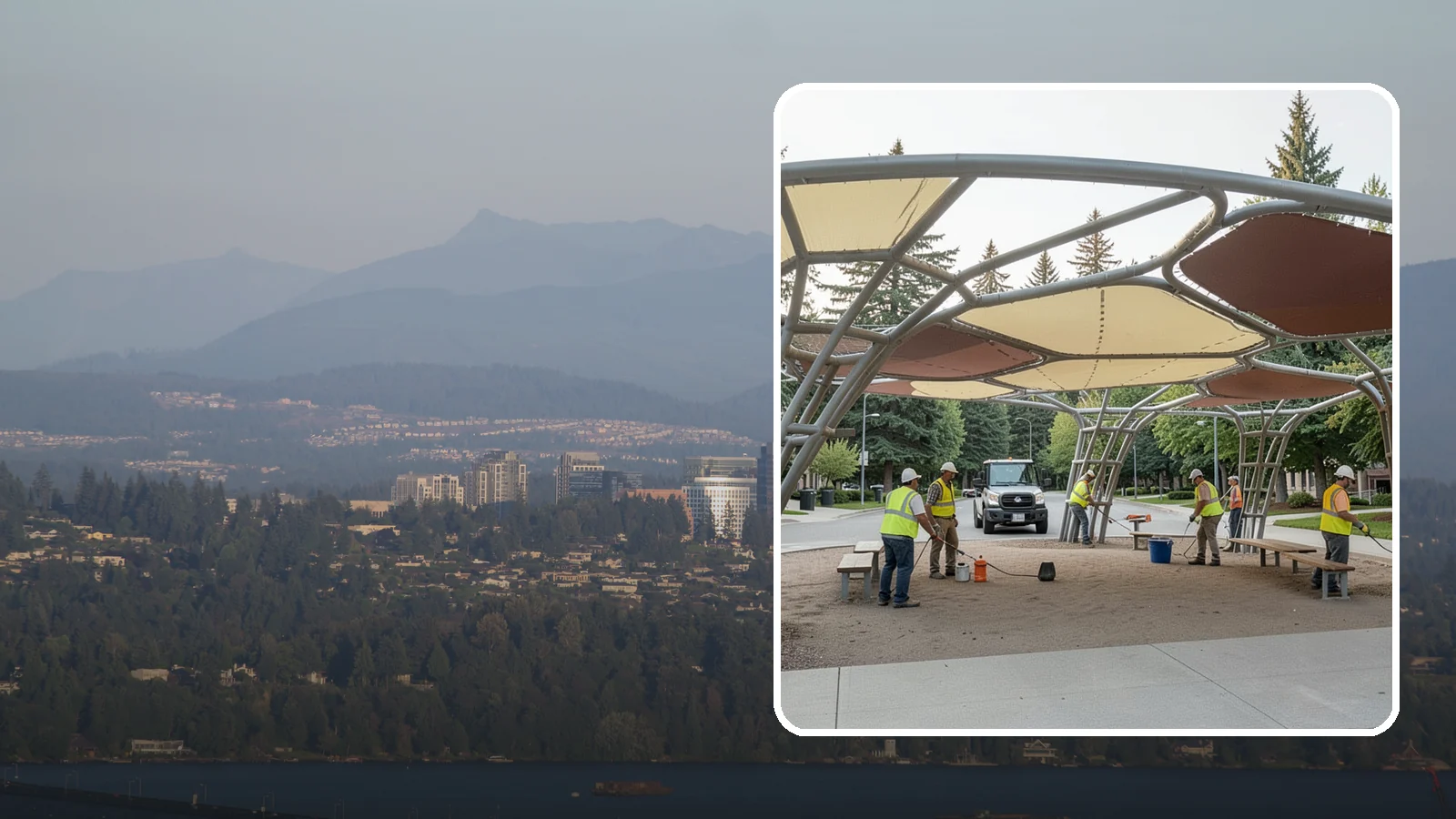 Shade Sail Installation in Medina, King County, WA - Engineered shade sail and structure installation providing UV protection over play areas, seating, and gathering spaces.