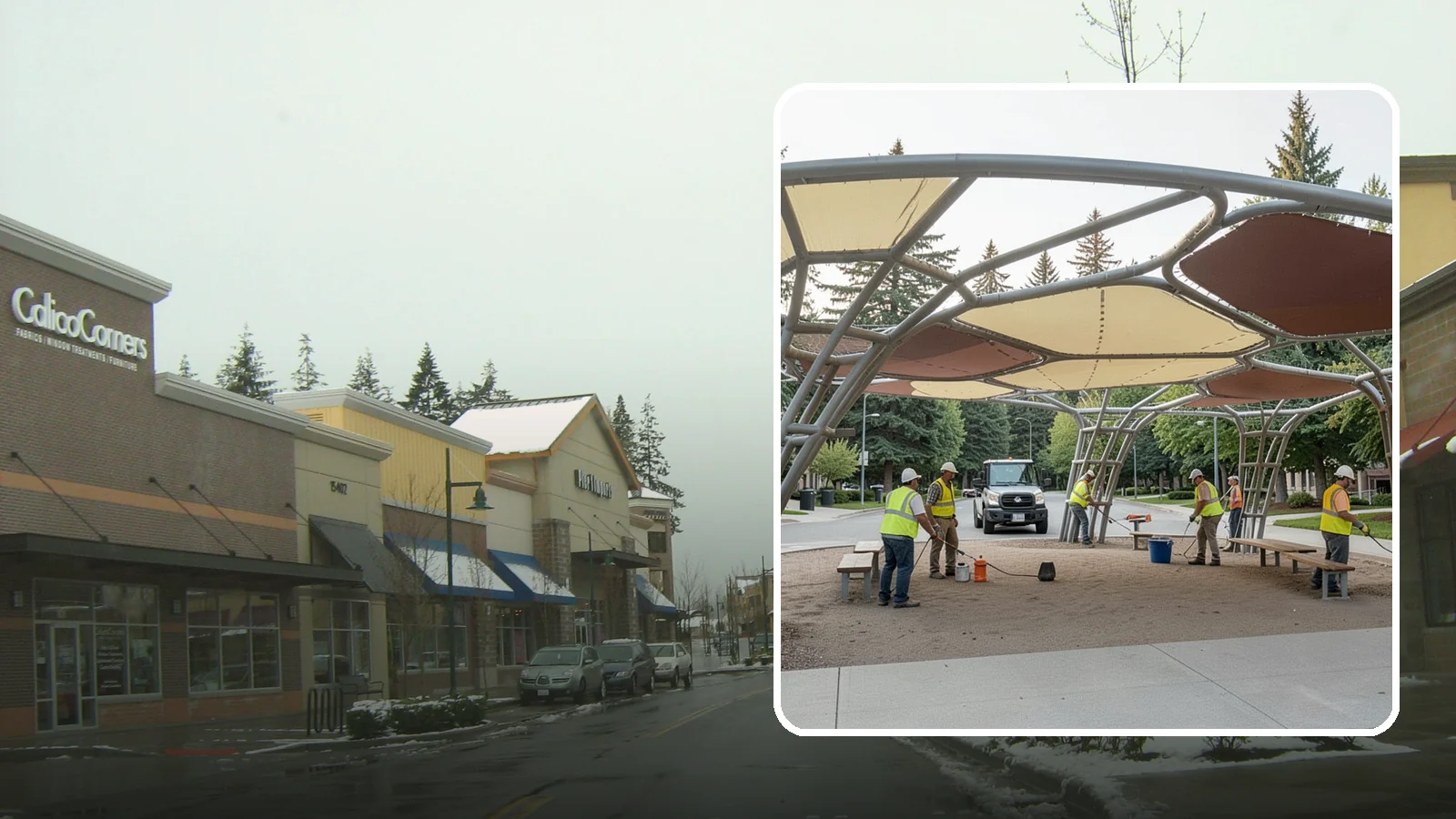 Shade Sail Installation in Mill Creek, Snohomish County, WA - Engineered shade sail and structure installation providing UV protection over play areas, seating, and gathering spaces.