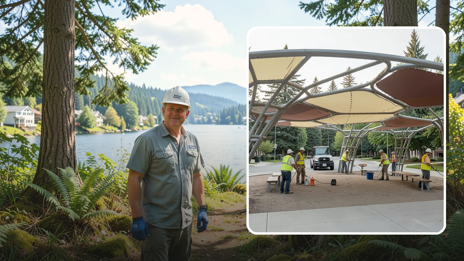 Shade Sail Installation in Milton, King County, WA - Engineered shade sail and structure installation providing UV protection over play areas, seating, and gathering spaces.