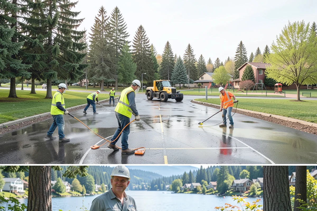 Shade Sail Installation in Milton, King County, WA - Shade structures are best installed in spring so they are in place for the sunniest summer months of heaviest park use.