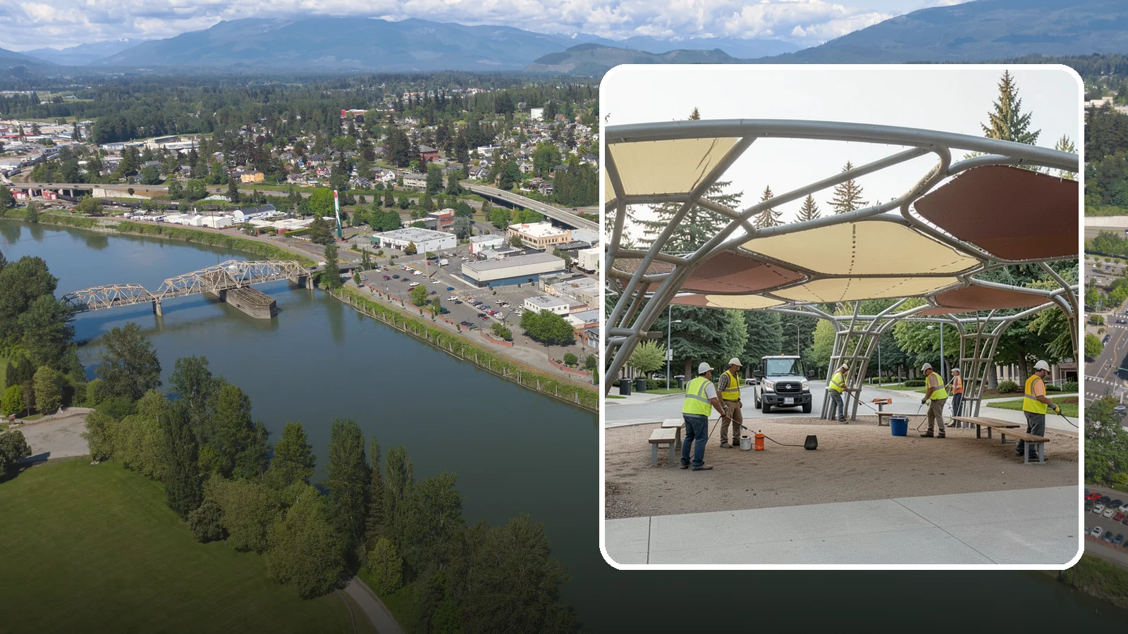 Shade Sail Installation in Mount Vernon, Skagit County, WA - Engineered shade sail and structure installation providing UV protection over play areas, seating, and gathering spaces.