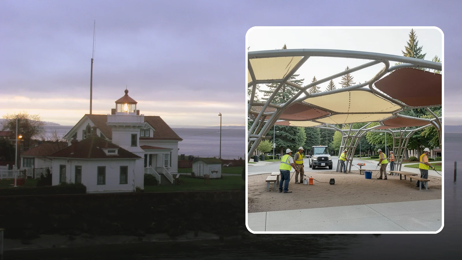 Shade Sail Installation in Mukilteo, Snohomish County, WA - Engineered shade sail and structure installation providing UV protection over play areas, seating, and gathering spaces.