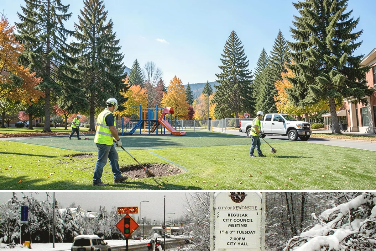 Shade Sail Installation in Newcastle, King County, WA - Shade structures are best installed in spring so they are in place for the sunniest summer months of heaviest park use.