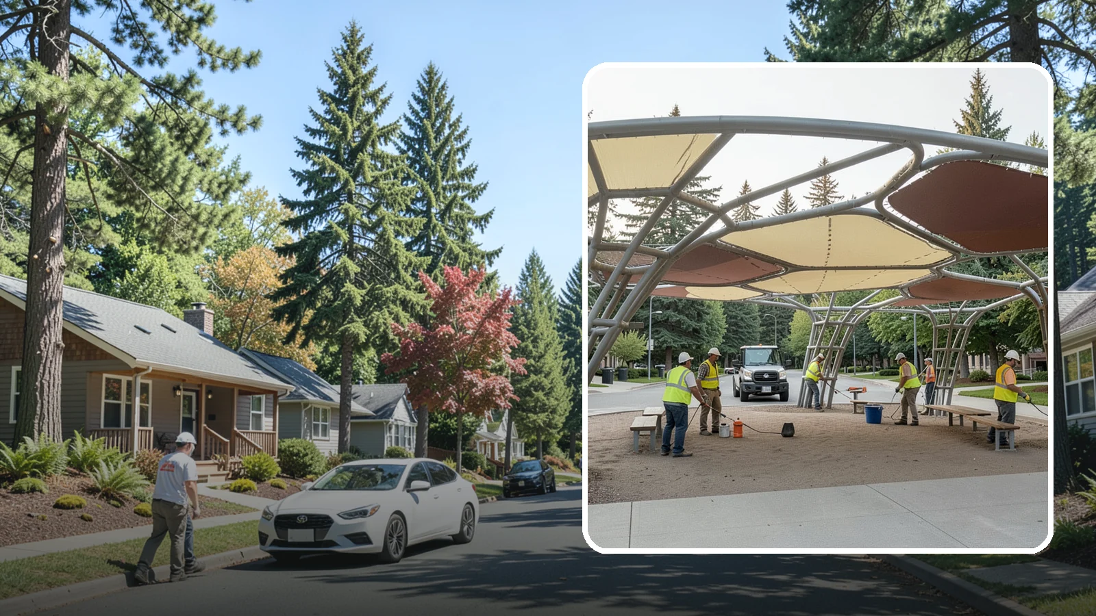 Shade Sail Installation in Orting, Pierce County, WA - Engineered shade sail and structure installation providing UV protection over play areas, seating, and gathering spaces.