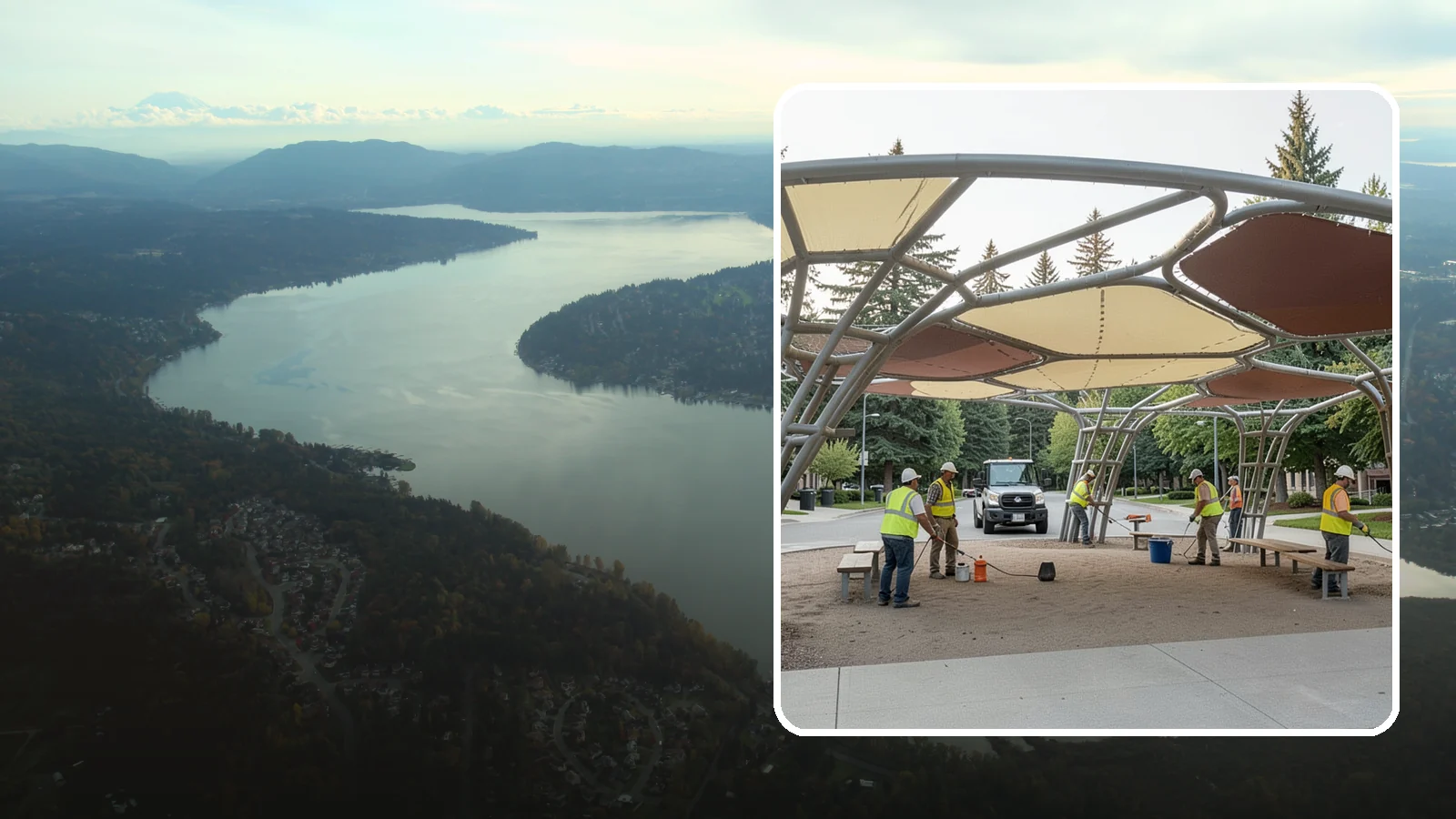 Shade Sail Installation in Sammamish, King County, WA - Engineered shade sail and structure installation providing UV protection over play areas, seating, and gathering spaces.