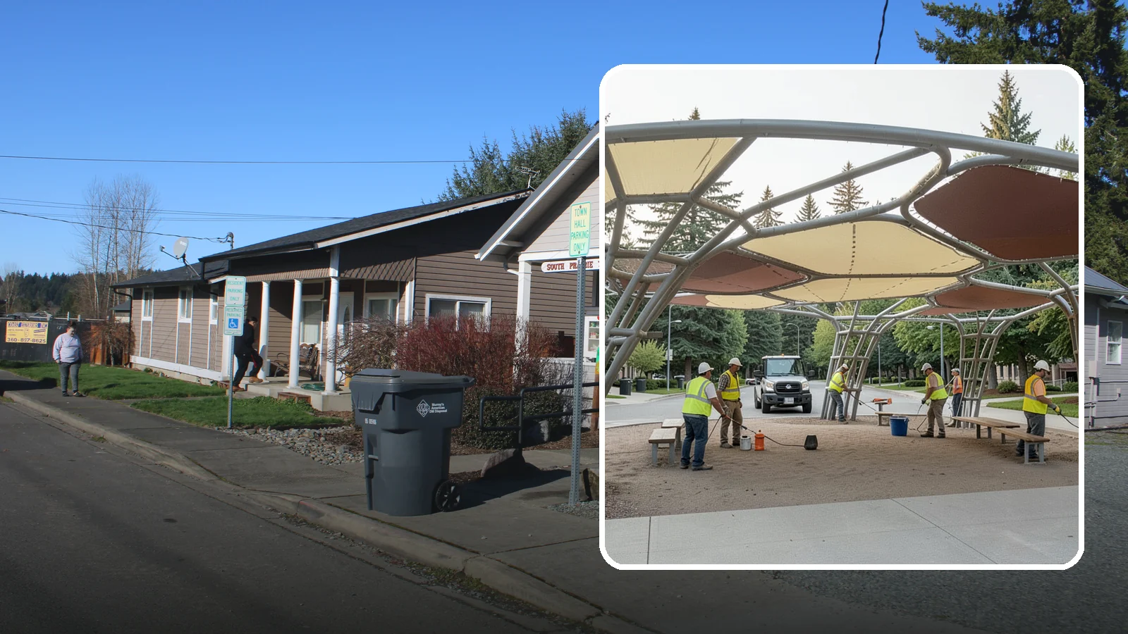 Shade Sail Installation in South Prairie, Pierce County, WA - Engineered shade sail and structure installation providing UV protection over play areas, seating, and gathering spaces.