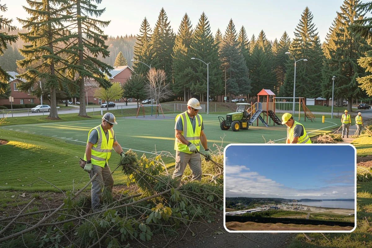Shade Sail Installation in University Place, Pierce County, WA - Reduces UV exposure and heat over play and seating areas