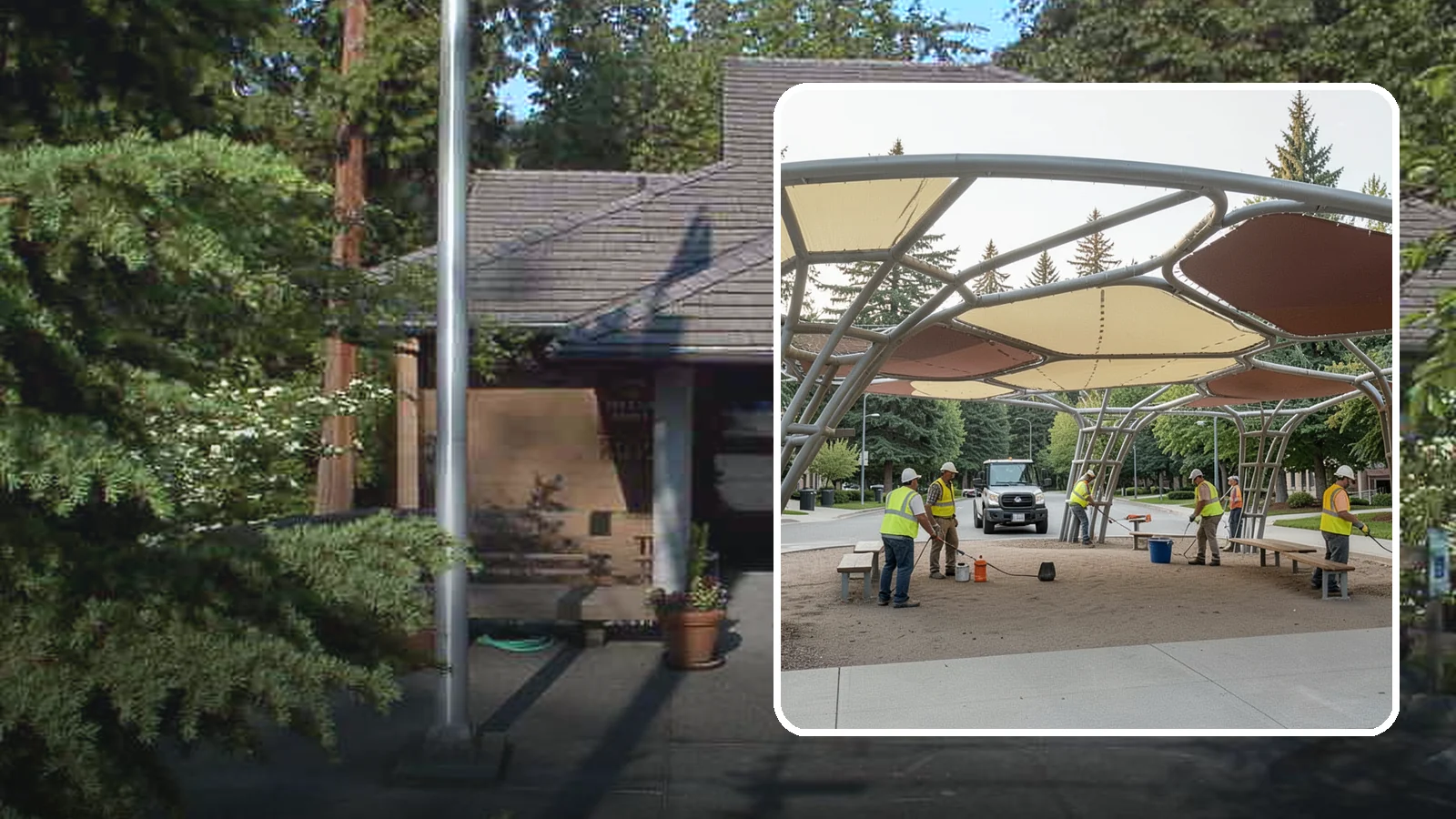 Shade Sail Installation in Yarrow Point, King County, WA - Engineered shade sail and structure installation providing UV protection over play areas, seating, and gathering spaces.