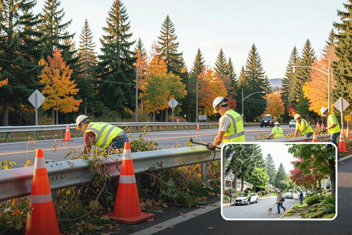 Shoulder Mowing in Beaux Arts Village, King County, WA - Slows pavement-edge deterioration by keeping the shoulder line dry and defined