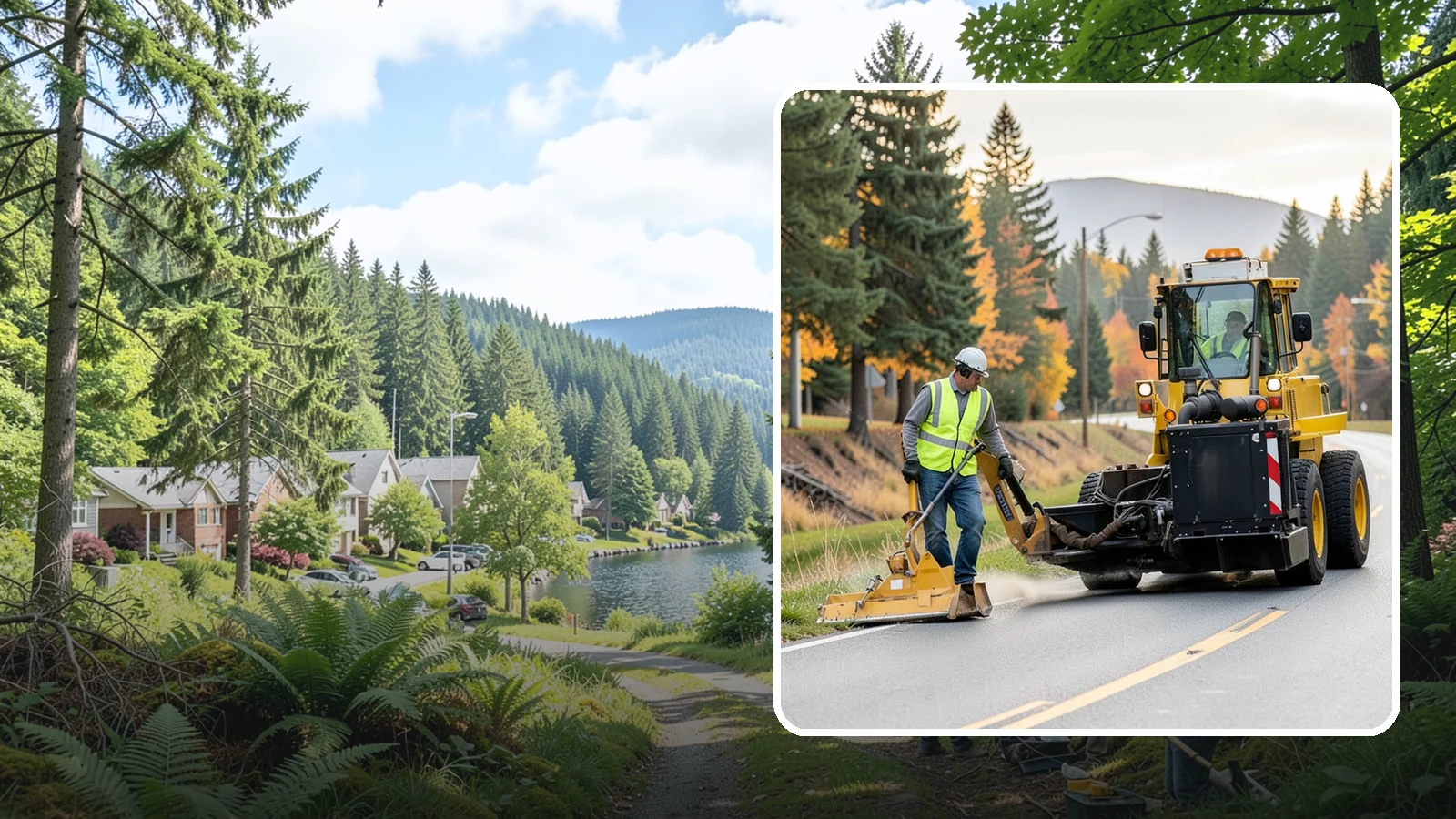 Shoulder Mowing in Lake Forest Park, King County, WA - Targeted shoulder mowing that clears the paved-edge vegetation strip to protect pavement integrity and pedestrian safety.