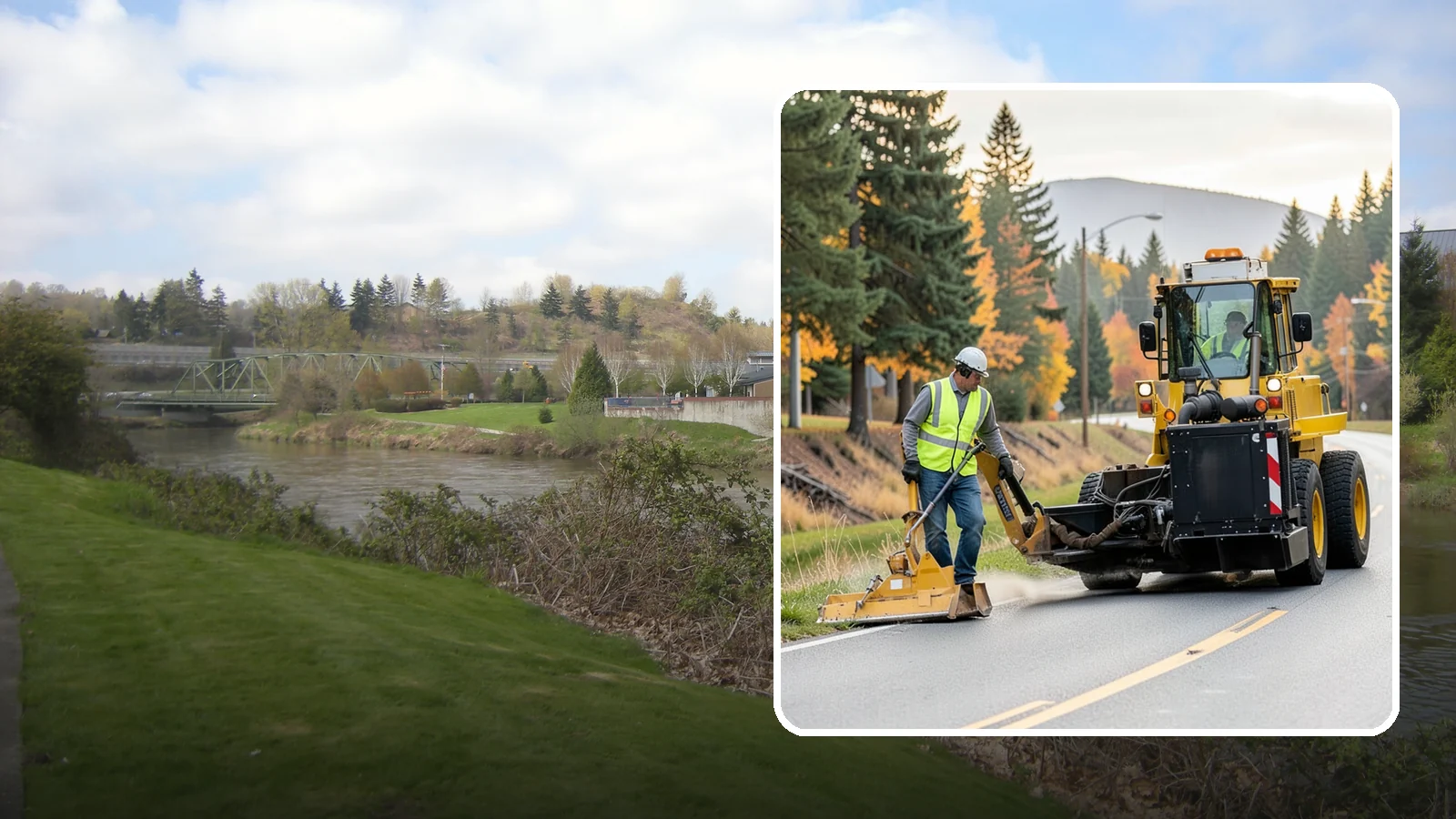 Shoulder Mowing in Tukwila, King County, WA - Targeted shoulder mowing that clears the paved-edge vegetation strip to protect pavement integrity and pedestrian safety.
