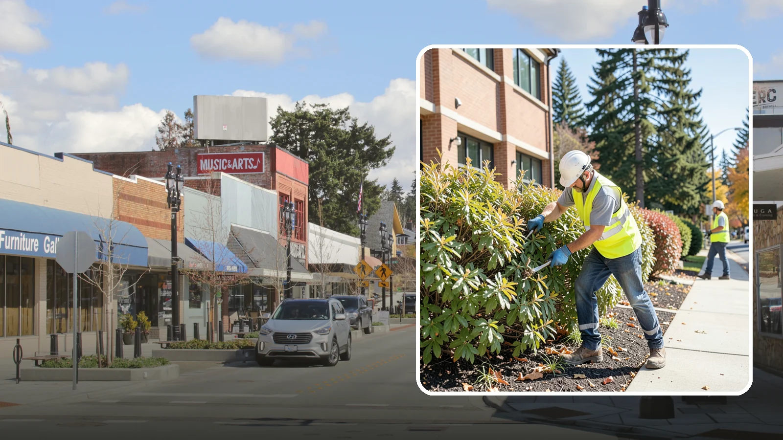 Shrub Maintenance in Bothell, King County, WA - Professional pruning and care of public shrubs to keep plantings healthy, shaped, and clear of walkways.