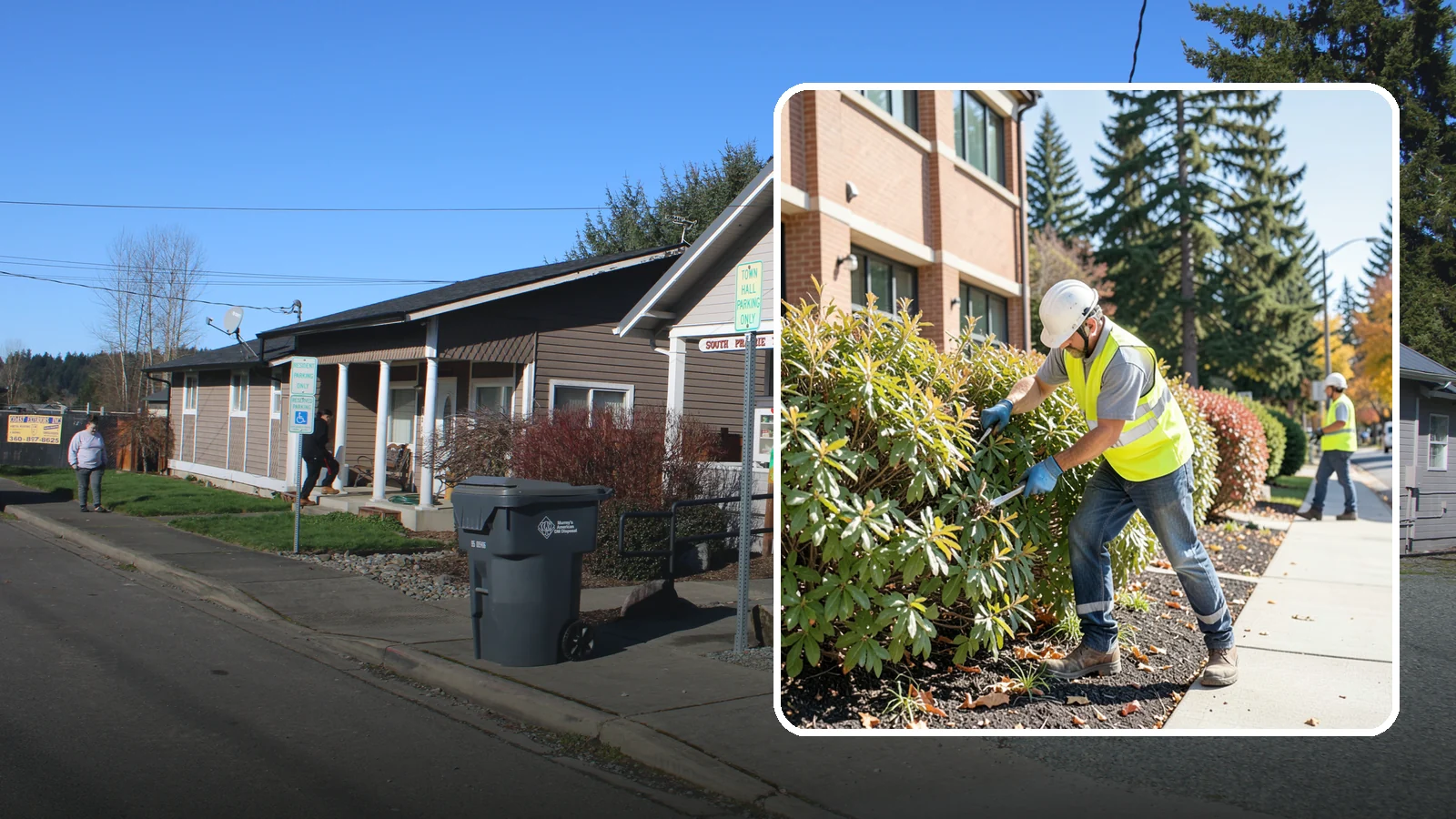 Shrub Maintenance in South Prairie, Pierce County, WA - Professional pruning and care of public shrubs to keep plantings healthy, shaped, and clear of walkways.