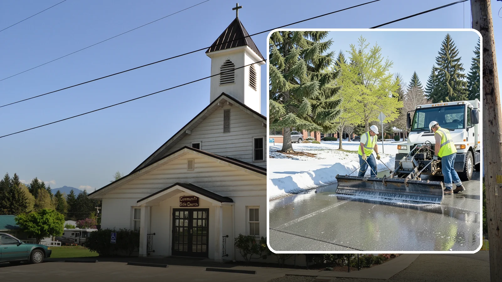 Sidewalk Deicing in Concrete, Skagit County, WA - Treat public walkways, ramps, and building entrances with deicer to keep pedestrian surfaces safe and accessible.