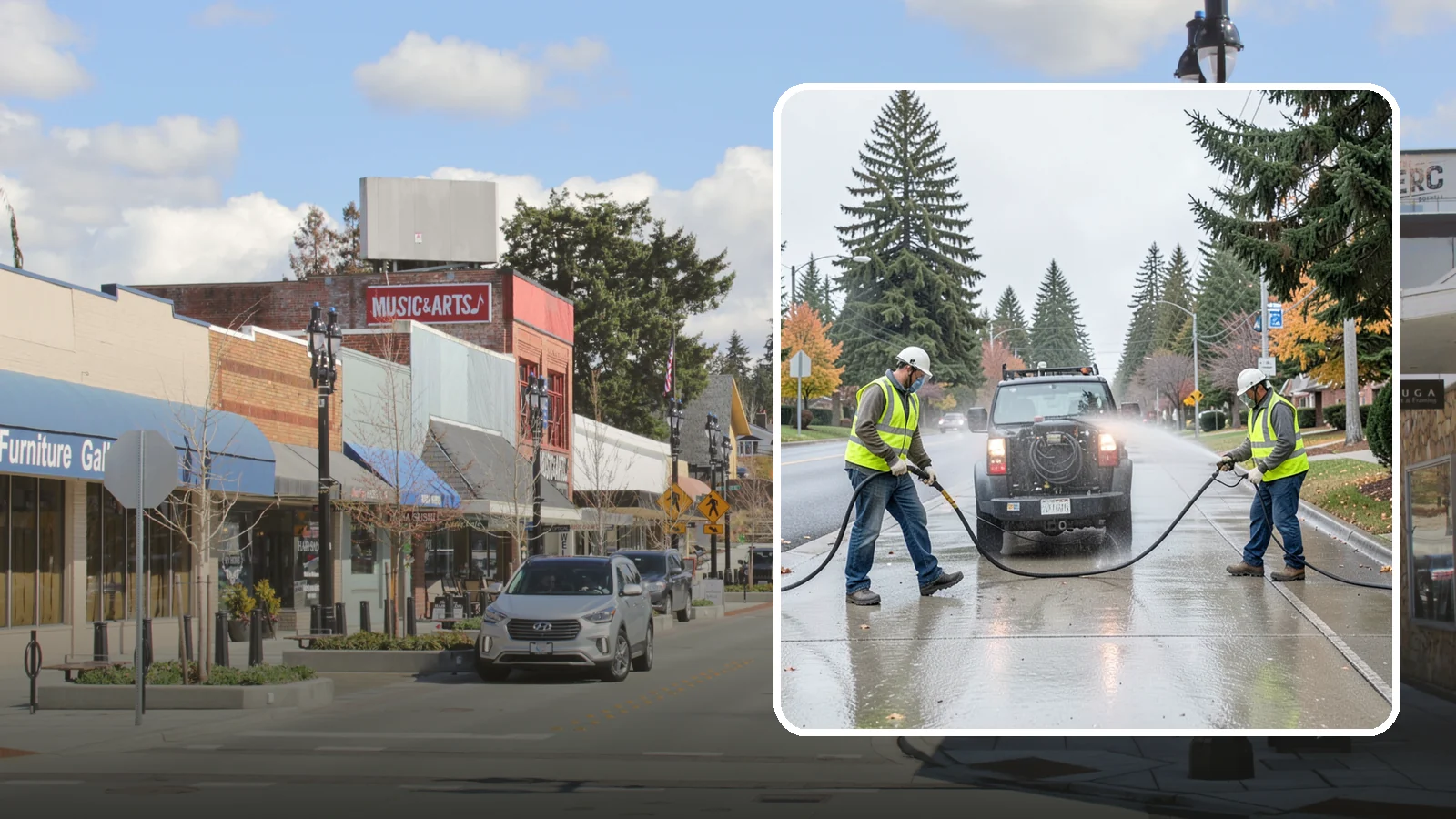 Sidewalk Pressure Washing in Bothell, King County, WA - Restore downtown walkways and public sidewalks with scheduled hot-water pressure washing that meets municipal cleanliness...