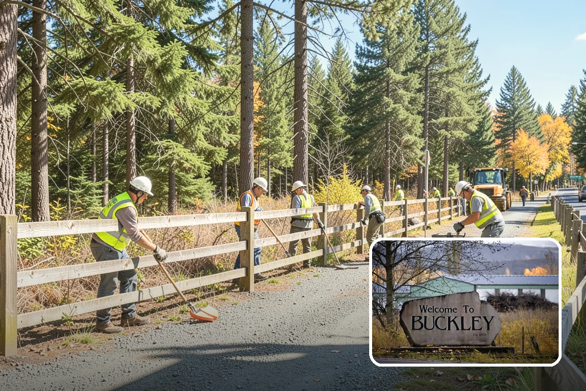 Sidewalk Pressure Washing in Buckley, Pierce County, WA - Removes slip-inducing algae and moss buildup from shaded PNW walkways