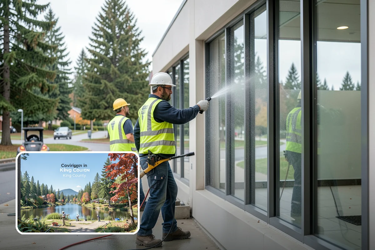 Sidewalk Pressure Washing in Covington, King County, WA - Removes slip-inducing algae and moss buildup from shaded PNW walkways