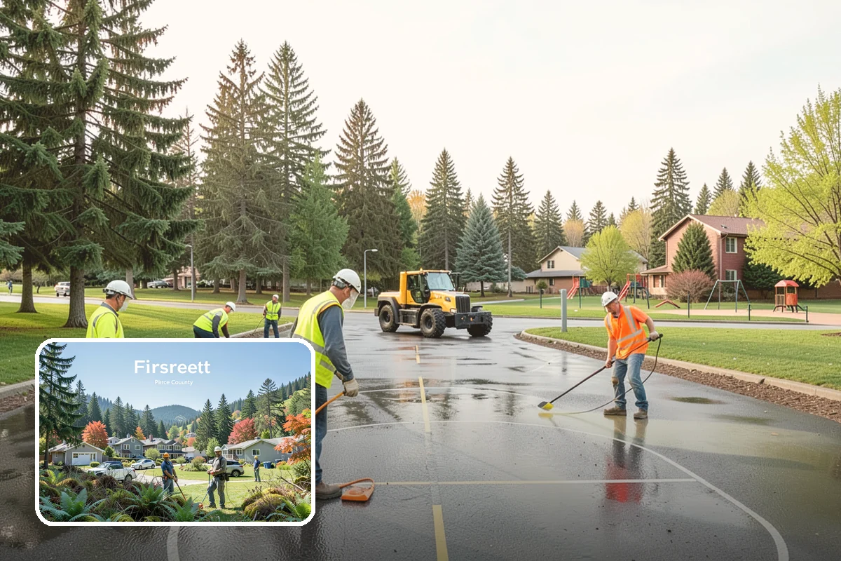 Sidewalk Pressure Washing in Fircrest, Pierce County, WA - Removes slip-inducing algae and moss buildup from shaded PNW walkways
